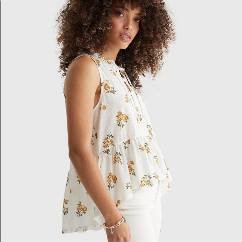 LUCKY BRAND Sleeveless Peplum Floral Tank Top – Size Small